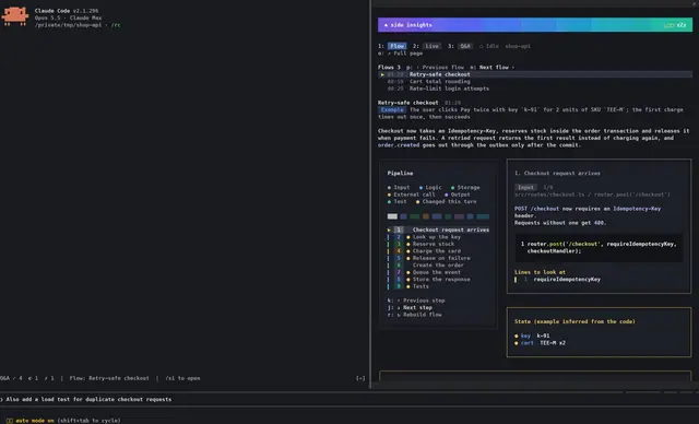 claude-side-insights: a Claude side panel in any terminal, built as a Claude Code mod preview